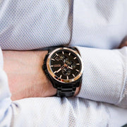 Hugo Boss Grandmaster Chronograph Black Dial Black Steel Strap Watch for Men  - 1513885