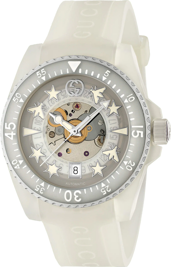 Gucci Dive Automatic White Dial White Rubber Strap Unisex Watch - YA136342