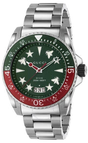Gucci Dive Quartz Green Dial Silver Steel Strap Watch For Men - YA136222