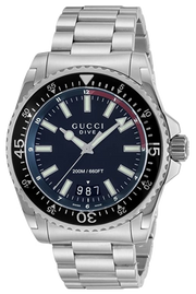 Gucci Dive Quartz Black Dial Silver Steel Strap Watch For Men - YA136212