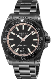 Gucci Dive Quartz Black Dial Black Steel Strap Watch For Men - YA136213