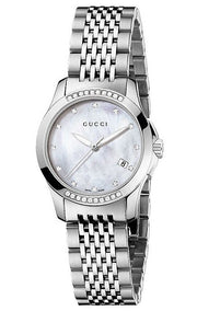 Gucci G Timeless Diamonds Mother of Pearl Dial Silver Steel Strap Watch For Women - YA126510