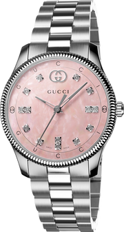 Gucci G Timeless Diamonds Mother of Pearl Pink Dial Silver Steel Strap Watch for Women - YA1265062