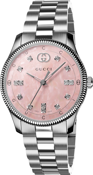Gucci G Timeless Diamonds Mother of Pearl Pink Dial Silver Steel