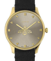 Gucci G Timeless Quartz Silver Dial Black Leather Strap Watch For Women - YA1264181