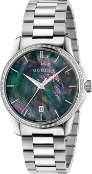 Gucci G Timeless Diamonds Mother of Pearl Blue Dial Silver Steel Strap Unisex Watch - YA126458