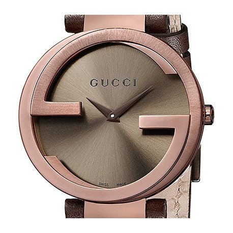 Gucci Interlocking Brown Dial Brown Leather Strap Watch For Women - YA