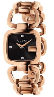 Gucci G Ladies Diamonds Black Dial Rose Gold Steel Strap Watch For Women - YA125512
