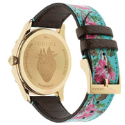 Gucci G Timeless Floral Turquoise Dial Turquoise Leather Strap Watch For Women - YA1264085