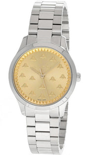 Gucci G Timeless Quartz Gold Dial Silver Steel Strap Watch for Women - YA1265035