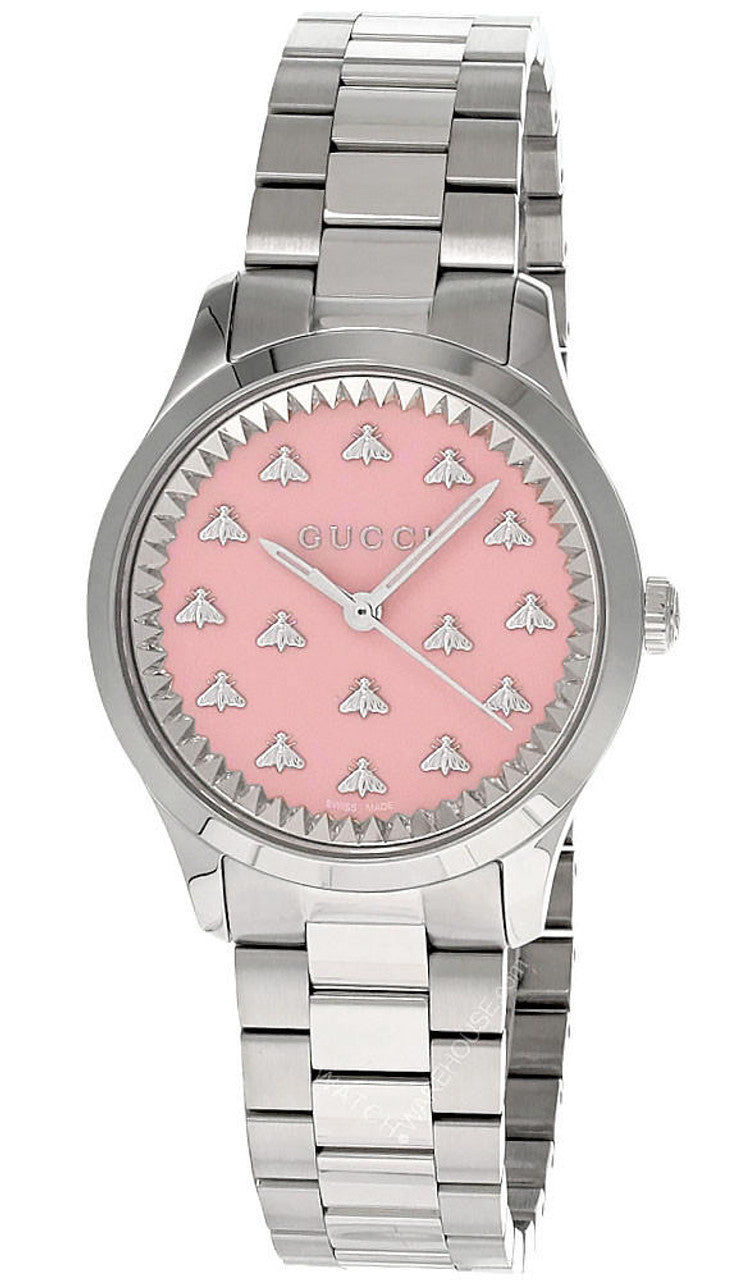 Gucci G Timeless Quartz Pink Dial Silver Steel Strap Watch for Women -