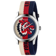 Gucci G Timeless Quartz White Red Blue Dial Multicolored NATO Strap Watch For Men - YA1264059