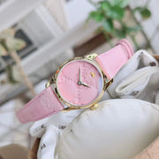 Gucci G Timeless Quartz Pink Dial Pink Leather Strap Watch For Women - YA1265005