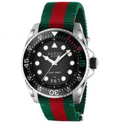 Gucci Dive Black Dial Red & Green Nylon Strap Watch For Men - YA136209