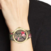 Gucci G Timeless Floral Brown Dial Brown Leather Strap Watch For Women - YA1264038