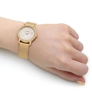 Guess Chelsea Crystals Mother of Pearl White Dial Gold Mesh Bracelet Watch For Women - W0647L7