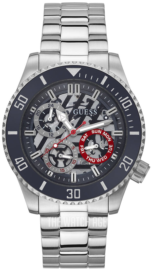 Guess Axle Multifunction Black Dial Silver Steel Strap Watch For Men - GW0488G1