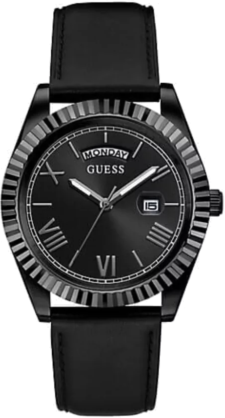 Guess Connoisseur Black Dial Black Leather Strap Watch For Men - GW0353G1