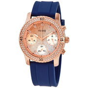 Guess Confetti Diamonds Gold Dial Blue Rubber Strap Watch For Women - W1098L6