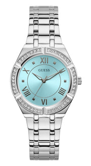 Guess Cosmo Diamonds Turquoise Dial Silver Steel Strap Watch for Women - GW0033L7