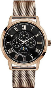 Guess Delancy Black Dial Rose Gold Mesh Bracelet Watch for Men - W0871G5