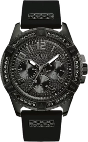 Guess Frontier Crystals Black Dial Black Silicone Strap Watch For Men - W1132G3