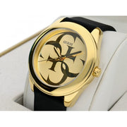 Guess G Twist Gold Dial Black Leather Strap Watch for Women - W0911L3