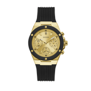 Guess Athena Gold Dial Black Rubber Strap Watch For Women - GW0030L2