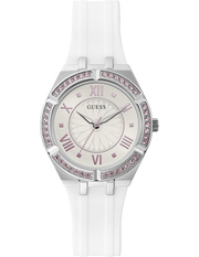 Guess Sparkling Silver Dial White Rubber Strap Watch For Women - GW0032L1