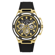 Guess Matrix Multifunction Gold Dial Black Rubber Strap Watch For Men - GW0423G2