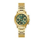 Guess Cosmo Chronograph Green Dial Gold Steel Strap Watch For Women - GW0465L5