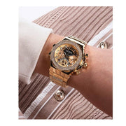 Guess Fusion Chronograph Gold Dial Gold Steel Strap Watch for Women - GW0552L2