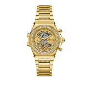 Guess Fusion Chronograph Gold Dial Gold Steel Strap Watch for Women - GW0552L2