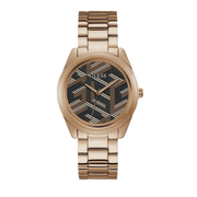 Guess Cubed Analog Black Dial Rose Gold Steel Strap Watch For Women - GW0607L3