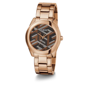 Guess Cubed Analog Black Dial Rose Gold Steel Strap Watch For Women - GW0607L3