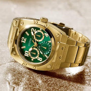Guess Trend Analog Green Dial Gold Steel Strap Watch For Men - GW0624G2