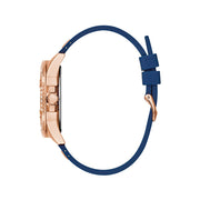 Guess Frontier DIamonds Gold Dial Blue Rubber Strap Watch For Women - W1160L3