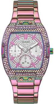 Guess Phoenix Chronograph Crystals Silver Dial Pink Steel Strap Watch For Women - GW0104L4