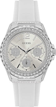Guess Starlight Multifunction Diamonds White Dial White Rubber Strap Watch for Women - W0846L8