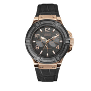 Guess Rigor Analog Black Dial Black Leather Strap Watch For Men - W0040G5