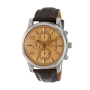 Guess Exec Chronograph Quartz Gold Dial Brown Leather Strap Watch for Men - W0076G3