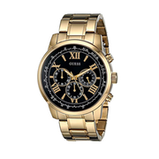 Guess Horizon Chronograph Black Dial Gold Steel Strap Watch For Men - W0379G4