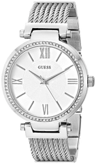 GUESS Silver Crystal-Accent Mesh Bracelet Watch GUESS® Silver-Tone Analog Watch main image 2