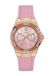 Guess Rose Gold Dial with Diamonds Pink Rubber Strap Watch For Women - W1053L3