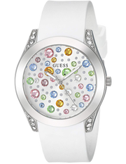Guess Wanderlust Crystals Silver Dial White Rubber Strap Watch for Women - W1059L1