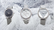Guess Tri Glitz Quartz Silver Dial Silver Mesh Bracelet Watch For Women - W1142L1