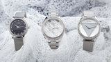 Guess Tri Glitz Quartz Silver Dial Silver Mesh Bracelet Watch For Women - W1142L1