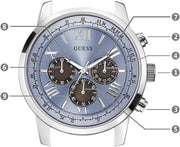 Guess Horizon Chronograph Quartz Blue Dial Silver Steel Strap Watch for Men - W0379G6