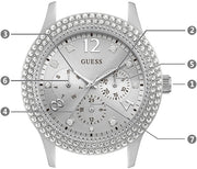 Guess Bedazzle Diamonds Silver Dial Silver Steel Strap Watch For Women - W1097L1