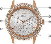 Guess Bedazzle Diamonds Silver Dial Rose Gold Steel Strap Watch For Women - W1097L3